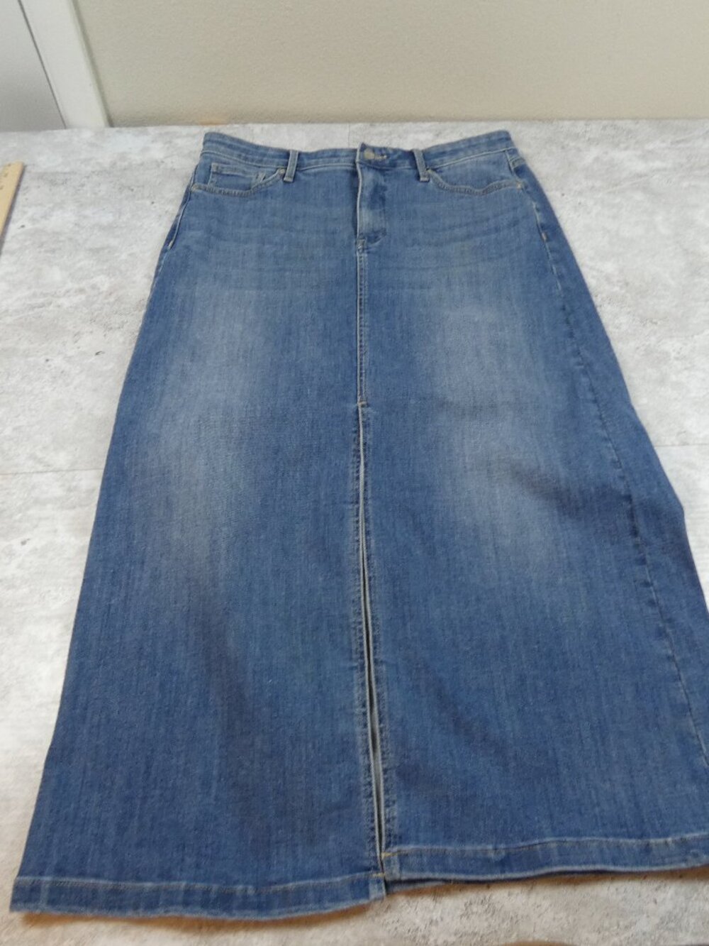 NYDJ Jean Skirt Blue Maixi Flex Denim High Waist Factory Distressed